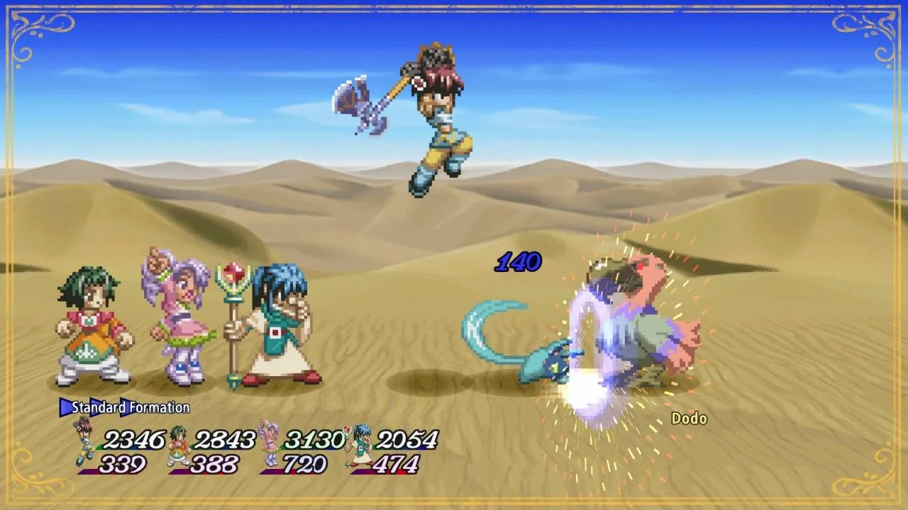 Desert battle against the monster Dodo in Tales of Eternia Remastered