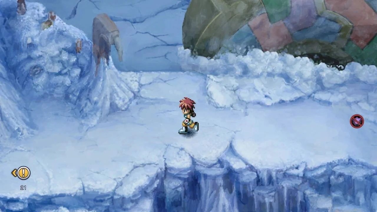 Snowfield route in the remaster with the destination marker and the encounter on off indicator